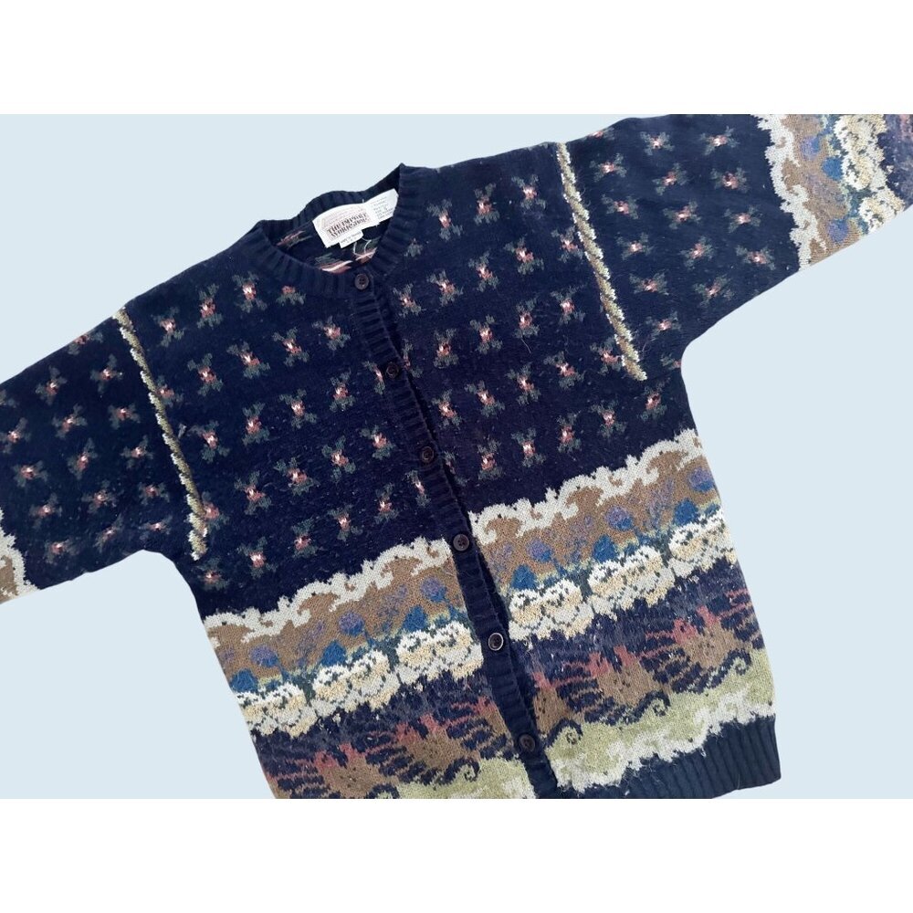 Vintage IMPORT WORKSHOP Navy Floral Cardigan Sweater 80s / 90s Sz S